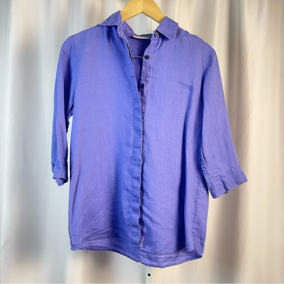 Nordstrom Periwinkle Small Linen Casual Button Down Shirt Relaxed Fit Collared - Picture 3 of 8